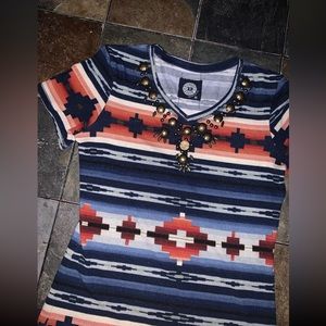 Double D Ranch Tack Room Trimble Aztec Blanket Top Tunic Hi-Low Hem - Medium